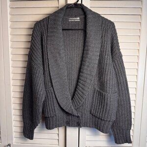 ANTHROPOLOGIE MEDIUM GRAY WOOL BLEND CARDIGAN CHUNKY KNIT SHAWL COLLAR OVERSIZED